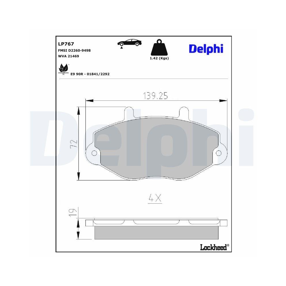 DELPHI LP767 Bremsbelagsatz, Scheibenbremse für FORD, Vorderachse
