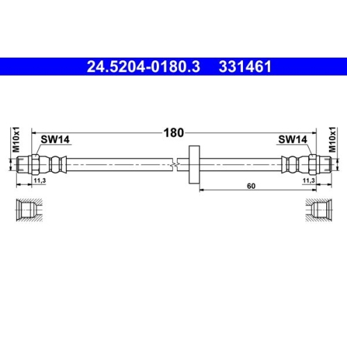 Bremsschlauch ATE 24.5204-0180.3 f&uuml;r VAG, Hinterachse, Hinterachse links
