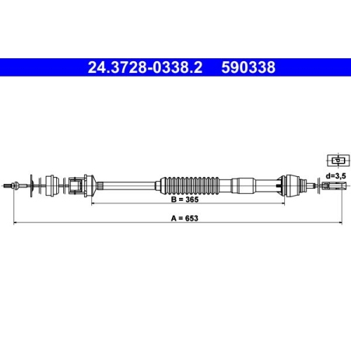 Seilzug, Kupplungsbet&auml;tigung ATE 24.3728-0338.2 f&uuml;r CITRO&Euml;N PEUGEOT