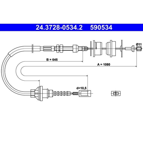 Seilzug, Kupplungsbet&auml;tigung ATE 24.3728-0534.2 f&uuml;r FIAT