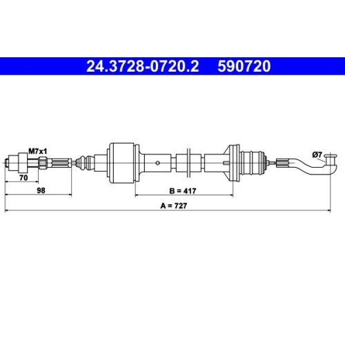 Seilzug, Kupplungsbetätigung ATE 24.3728-0720.2 für OPEL VAUXHALL