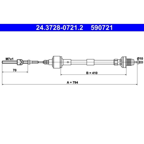 Seilzug, Kupplungsbetätigung ATE 24.3728-0721.2 für OPEL VAUXHALL