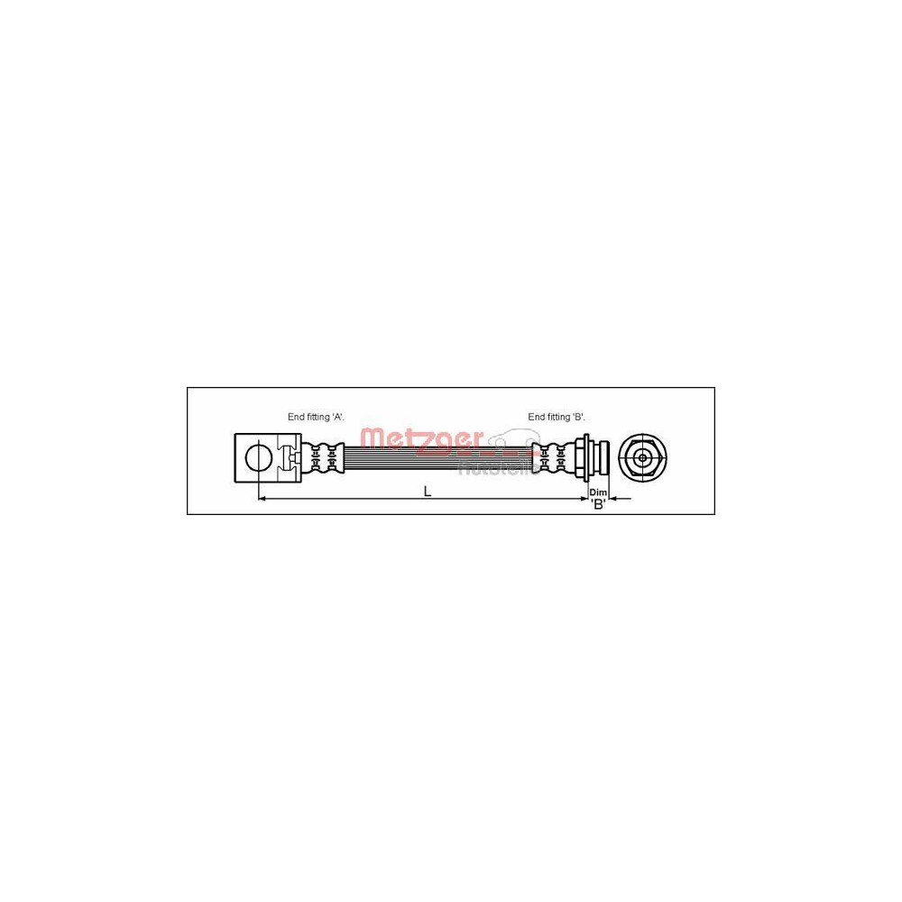 Bremsschlauch METZGER 4113524 f&uuml;r JEEP, Hinterachse, mitte
