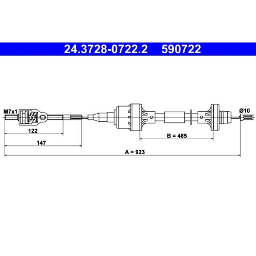 Seilzug, Kupplungsbet&auml;tigung ATE 24.3728-0722.2 f&uuml;r OPEL VAUXHALL