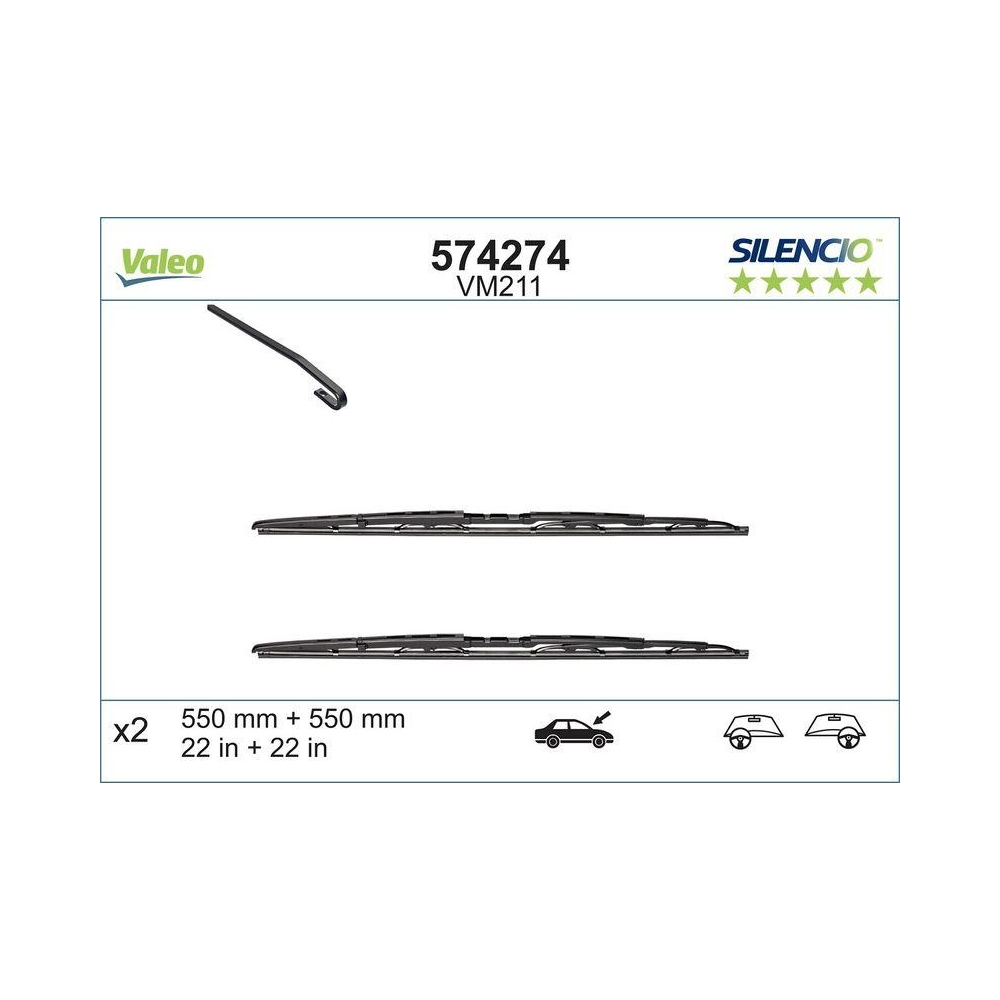 Wischblatt VALEO 574274 SILENCIO CONVENTIONAL SET für AUDI SEAT, vorne