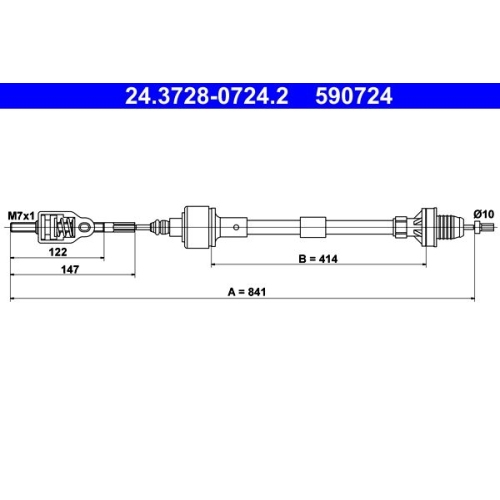 Seilzug, Kupplungsbet&auml;tigung ATE 24.3728-0724.2 f&uuml;r OPEL VAUXHALL