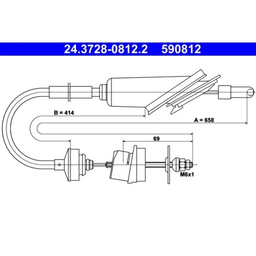 Seilzug, Kupplungsbet&auml;tigung ATE 24.3728-0812.2 f&uuml;r PEUGEOT