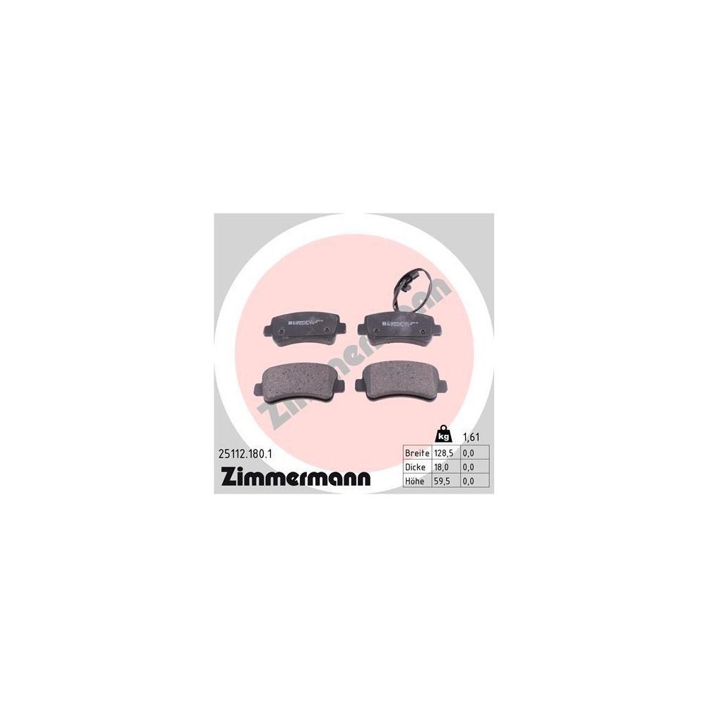 Bremsbelagsatz, Scheibenbremse ZIMMERMANN 25112.180.1 f&uuml;r NISSAN OPEL RENAULT