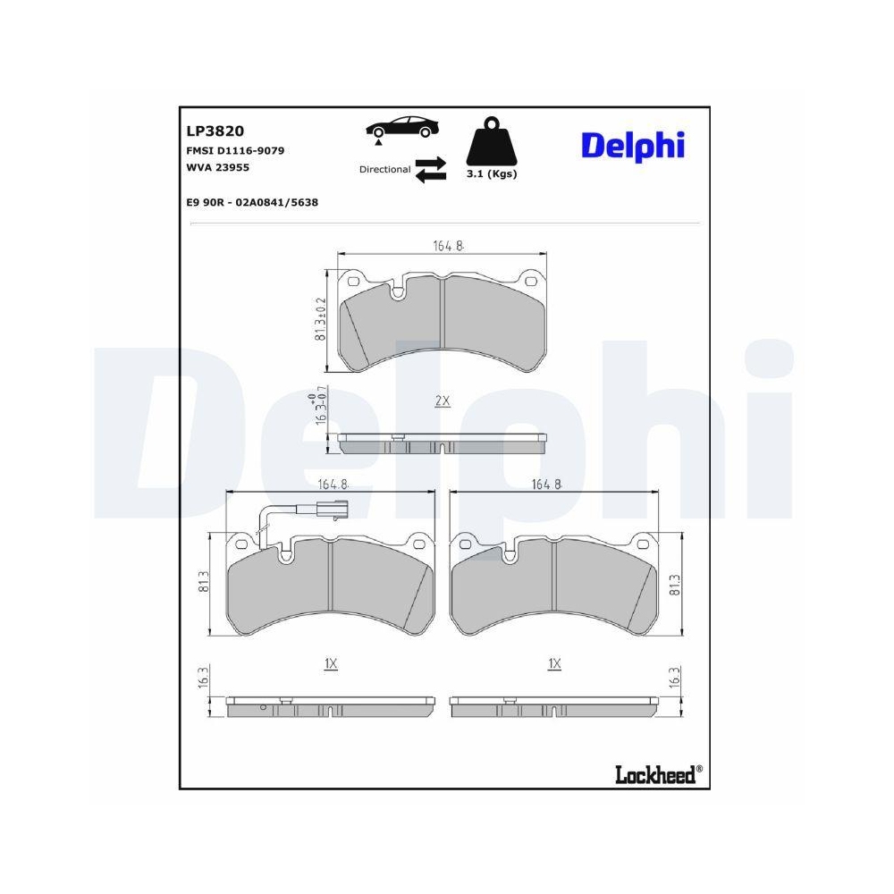 DELPHI LP3820 Bremsbelagsatz, Scheibenbremse f&uuml;r MASERATI, Vorderachse