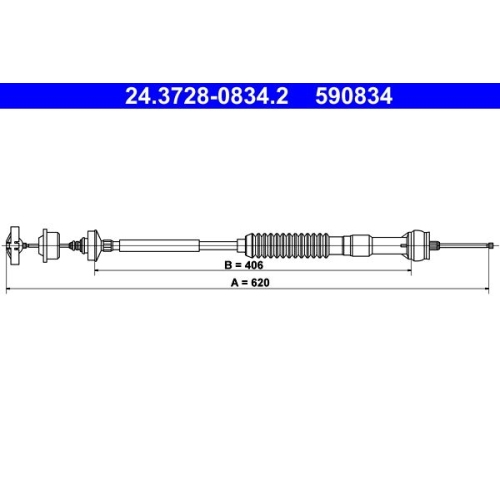 Seilzug, Kupplungsbet&auml;tigung ATE 24.3728-0834.2 f&uuml;r PEUGEOT