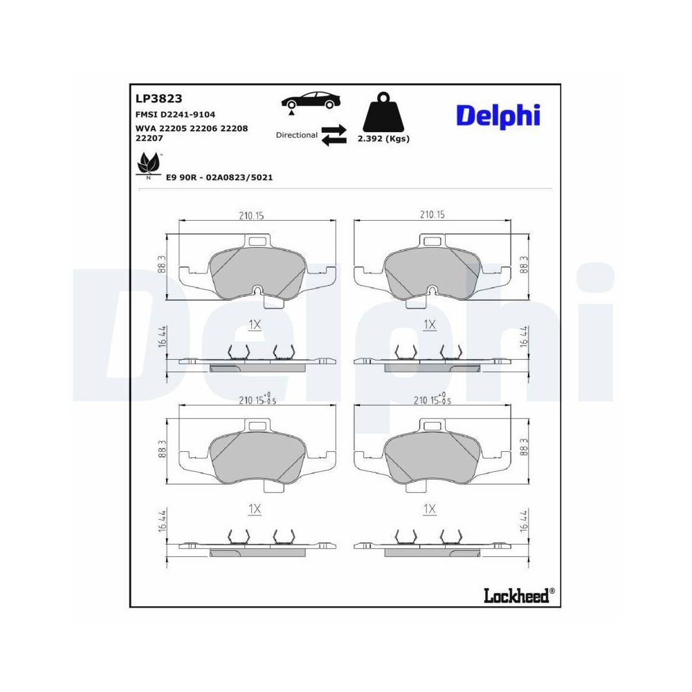 DELPHI LP3823 Bremsbelagsatz, Scheibenbremse f&uuml;r AUDI, Vorderachse
