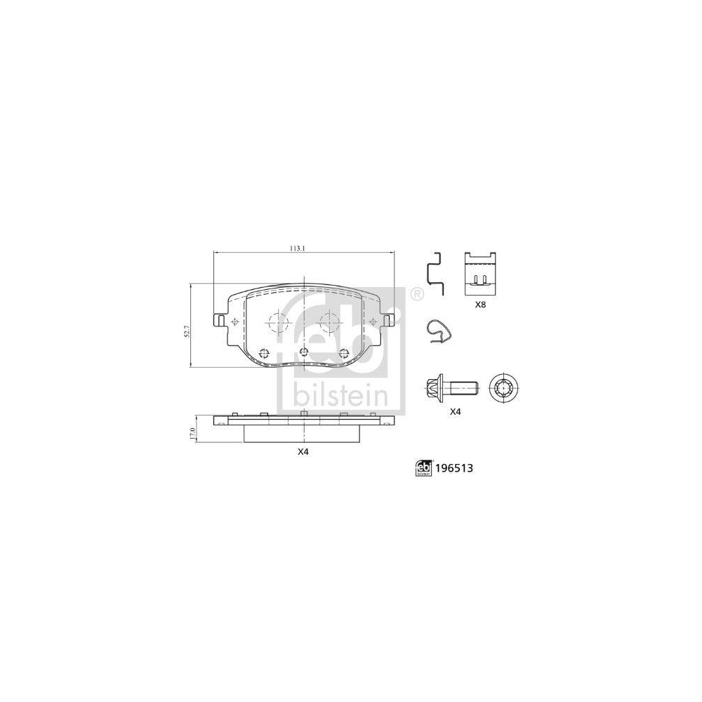 FEBI BILSTEIN Bremsbelagsatz, Scheibenbremse 196513 f&uuml;r CITRO&Euml;N OPEL PEUGEOT