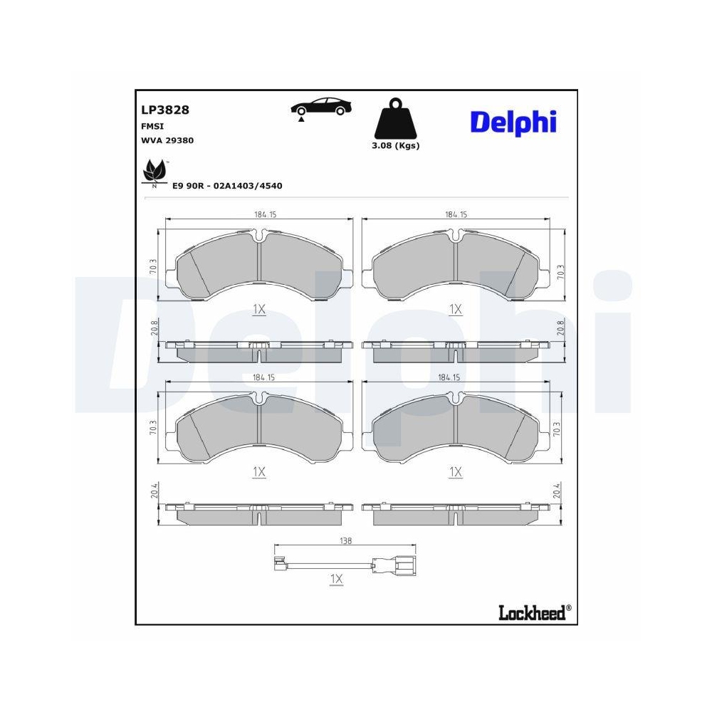 DELPHI LP3828 Bremsbelagsatz, Scheibenbremse f&uuml;r FUSO (MITSUBISHI)
