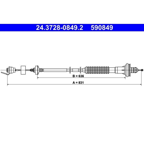 Seilzug, Kupplungsbet&auml;tigung ATE 24.3728-0849.2 f&uuml;r PEUGEOT