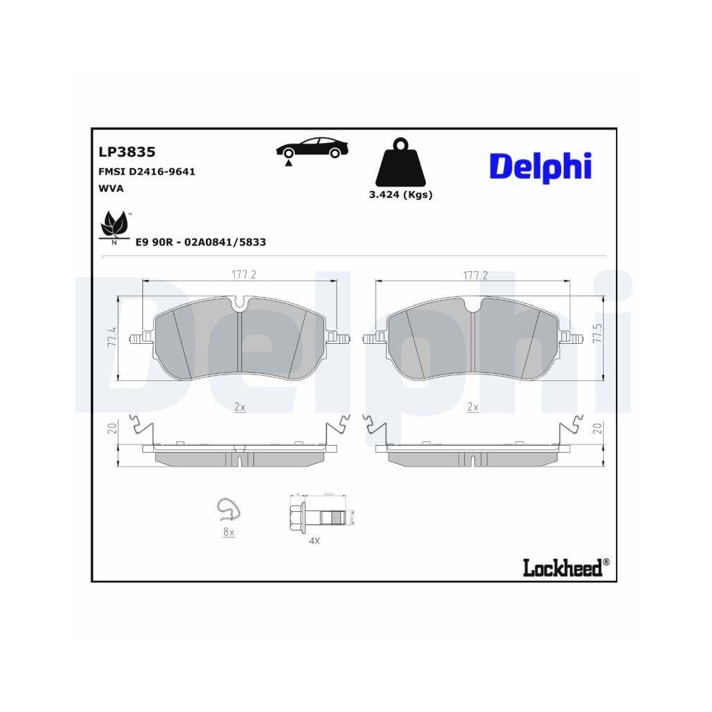 DELPHI LP3835 Bremsbelagsatz, Scheibenbremse f&uuml;r JAGUAR LAND ROVER, Vorderachse