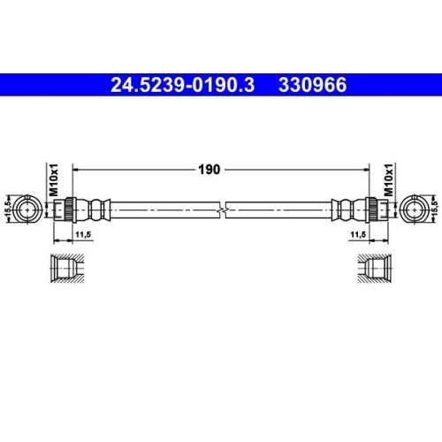 Bremsschlauch ATE 24.5239-0190.3 f&uuml;r CITRO&Euml;N PEUGEOT, Hinterachse, innen