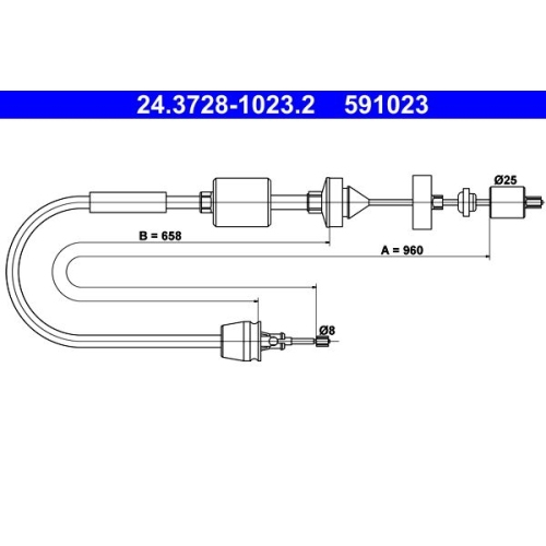 Seilzug, Kupplungsbet&auml;tigung ATE 24.3728-1023.2 f&uuml;r NISSAN RENAULT