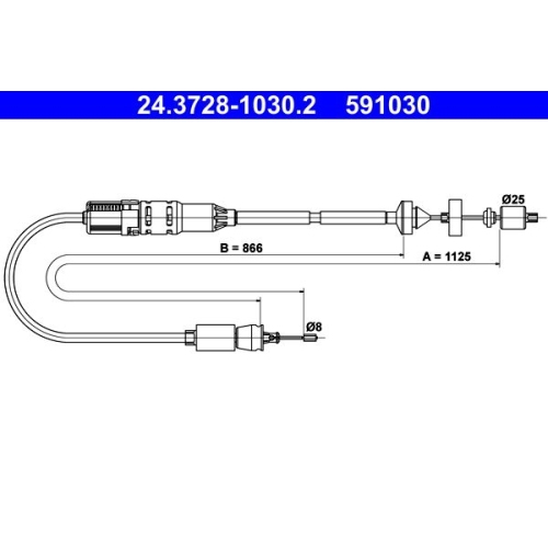 Seilzug, Kupplungsbet&auml;tigung ATE 24.3728-1030.2 f&uuml;r RENAULT