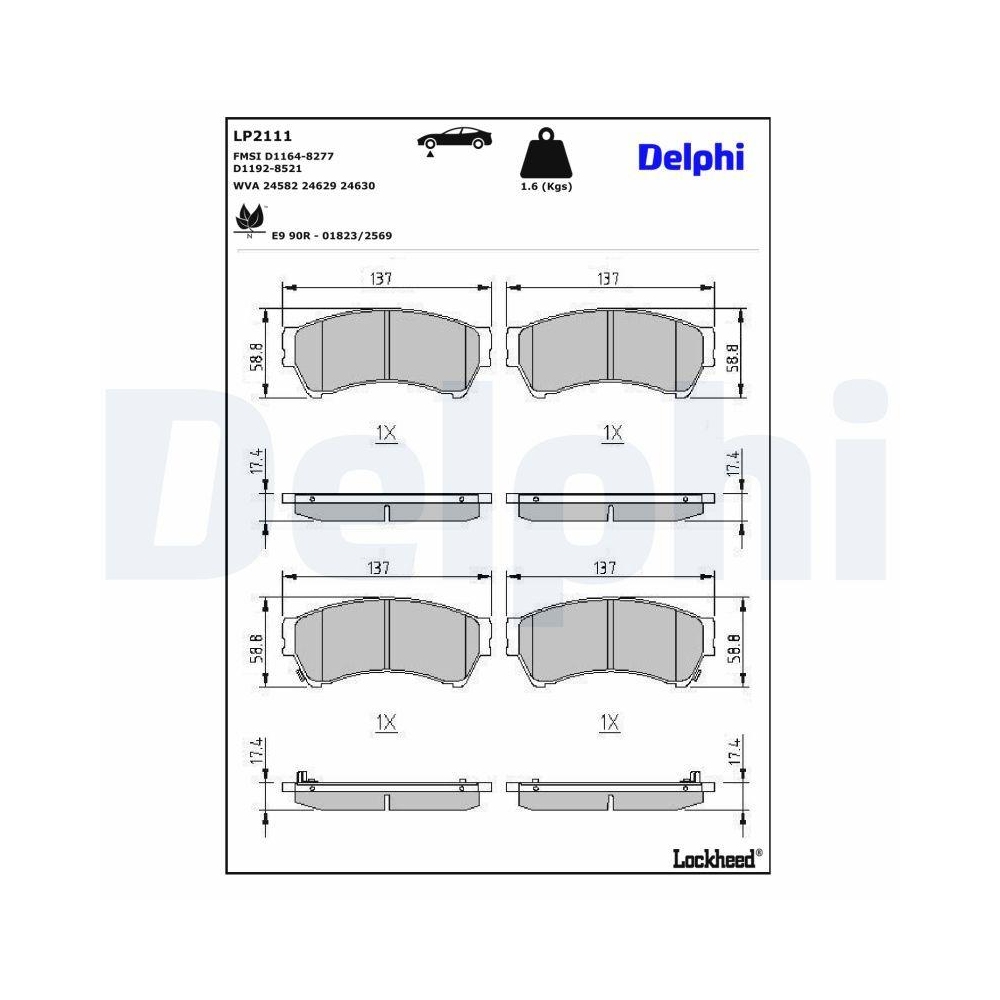 DELPHI LP2111 Bremsbelagsatz, Scheibenbremse f&uuml;r MAZDA, Vorderachse