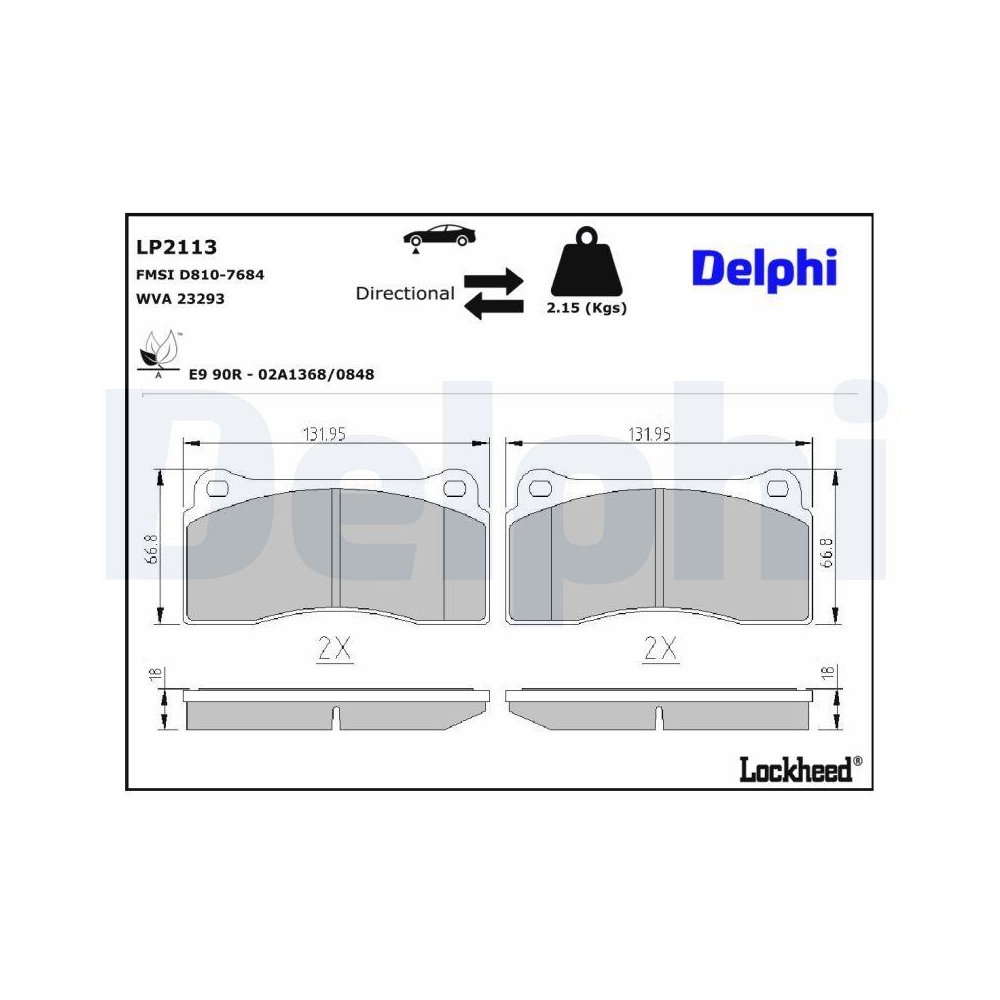 DELPHI LP2113 Bremsbelagsatz, Scheibenbremse f&uuml;r JAGUAR, Vorderachse