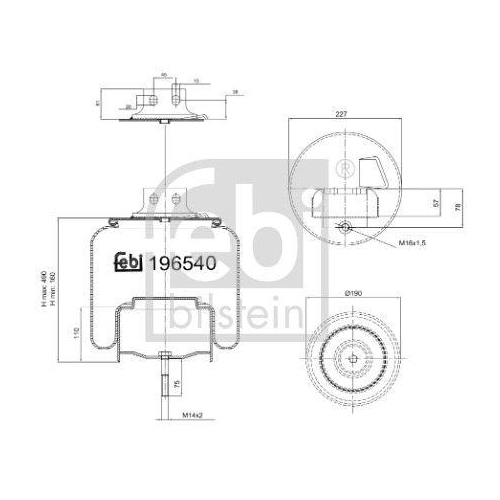 Federbalg, Luftfederung FEBI BILSTEIN 196540 f&uuml;r IVECO, Hinterachse links