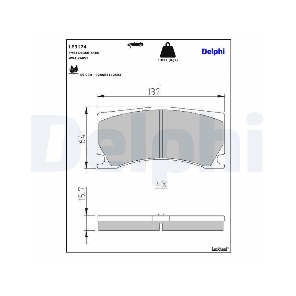 DELPHI LP3174 Bremsbelagsatz, Scheibenbremse für PEUGEOT, Vorderachse