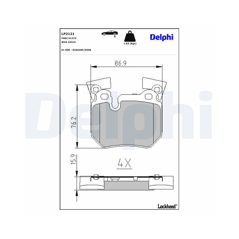 DELPHI LP2121 Bremsbelagsatz, Scheibenbremse f&uuml;r BMW, Hinterachse