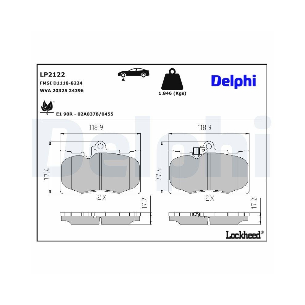 DELPHI LP2122 Bremsbelagsatz, Scheibenbremse f&uuml;r TOYOTA LEXUS, Vorderachse