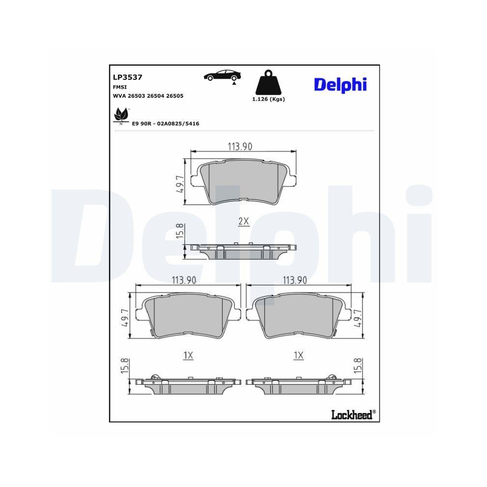 DELPHI LP3537 Bremsbelagsatz, Scheibenbremse f&uuml;r HYUNDAI KIA, Hinterachse