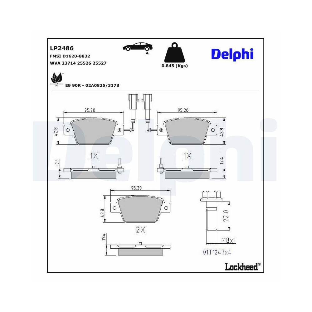 DELPHI LP2486 Bremsbelagsatz, Scheibenbremse f&uuml;r CHRYSLER FIAT LANCIA