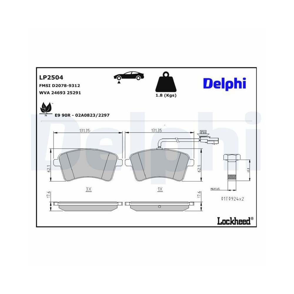DELPHI LP2504 Bremsbelagsatz, Scheibenbremse f&uuml;r NISSAN RENAULT, Vorderachse