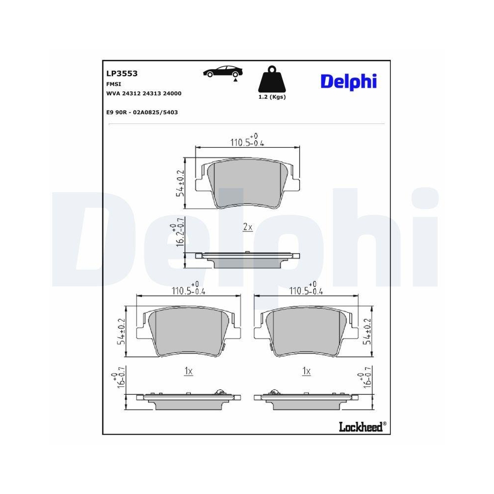 DELPHI LP3553 Bremsbelagsatz, Scheibenbremse f&uuml;r HYUNDAI, Hinterachse