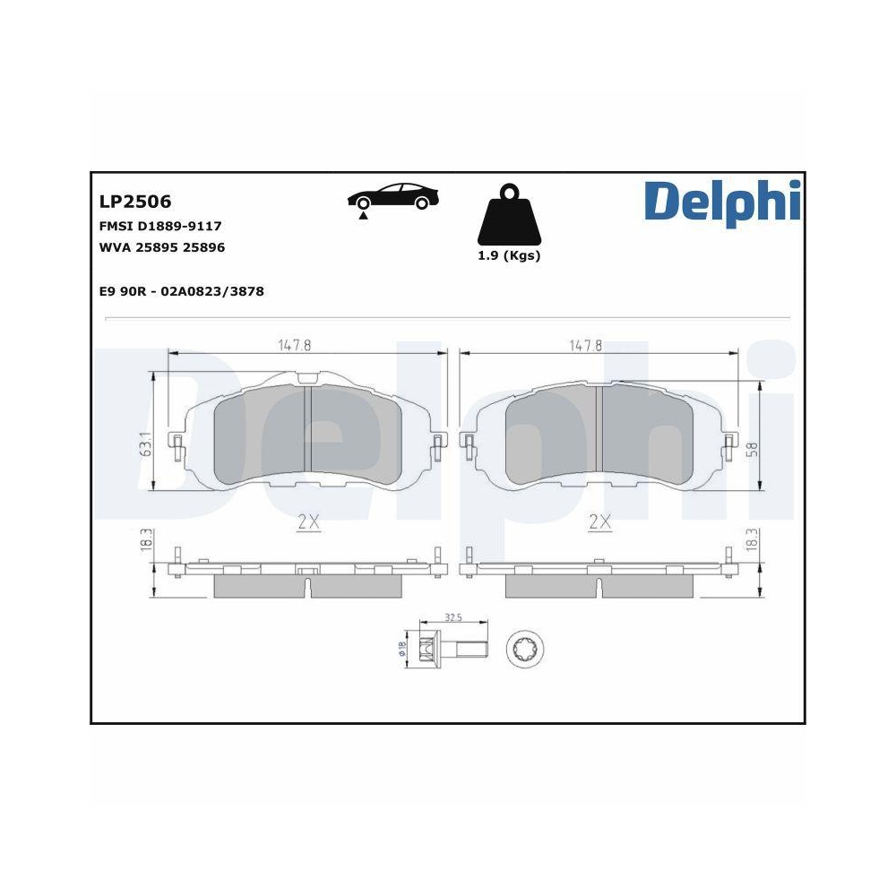 DELPHI LP2506 Bremsbelagsatz, Scheibenbremse f&uuml;r CITRO&Euml;N OPEL PEUGEOT TOYOTA