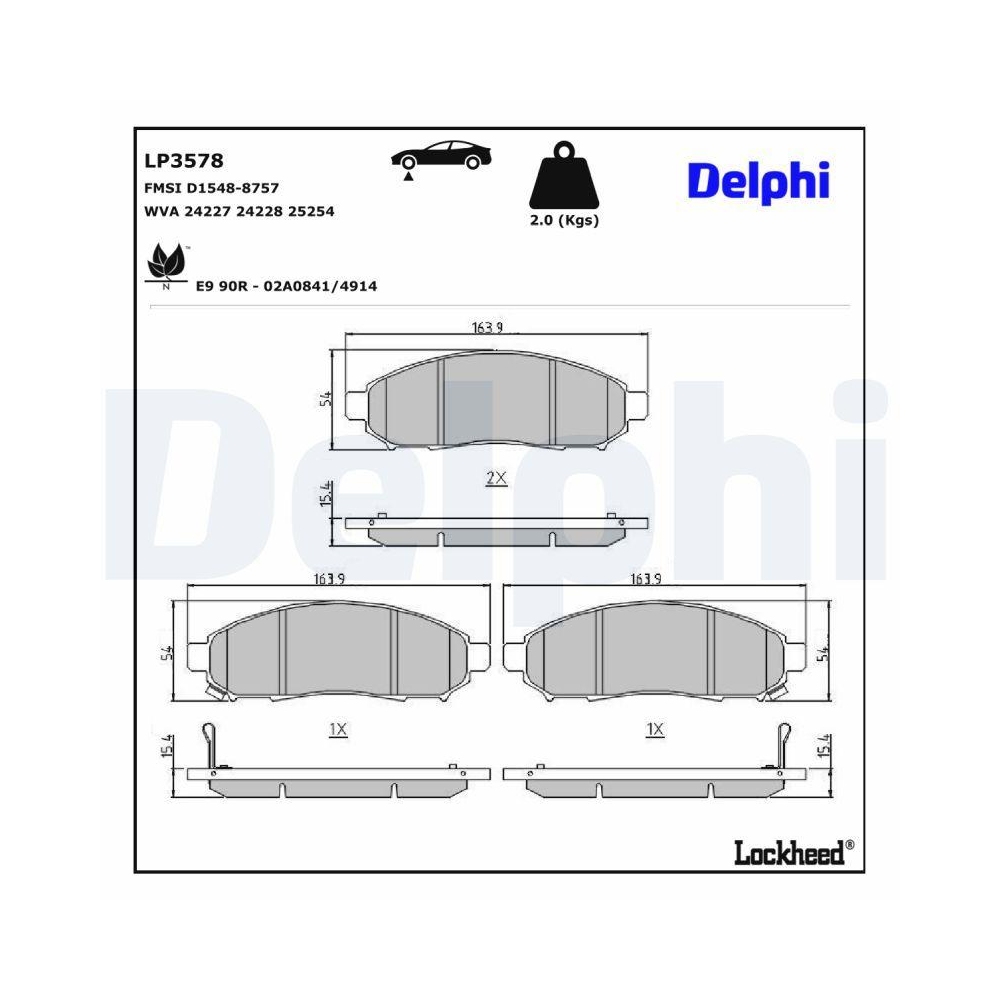 DELPHI LP3578 Bremsbelagsatz, Scheibenbremse f&uuml;r NISSAN, Vorderachse