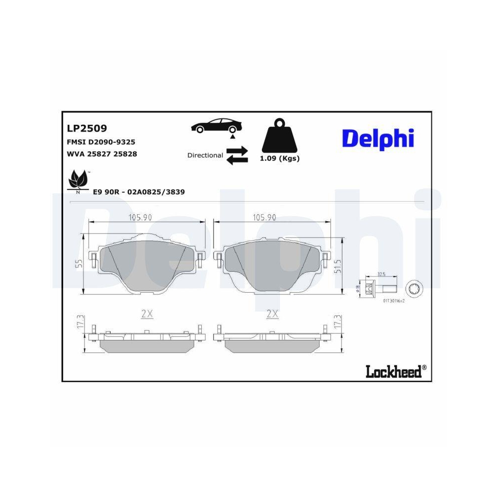 DELPHI LP2509 Bremsbelagsatz, Scheibenbremse f&uuml;r CITRO&Euml;N OPEL PEUGEOT VAUXHALL