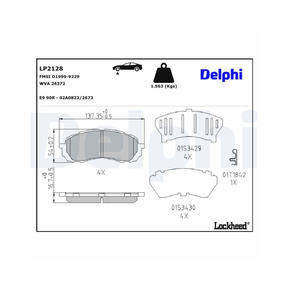 DELPHI LP2128 Bremsbelagsatz, Scheibenbremse f&uuml;r SUBARU, Vorderachse