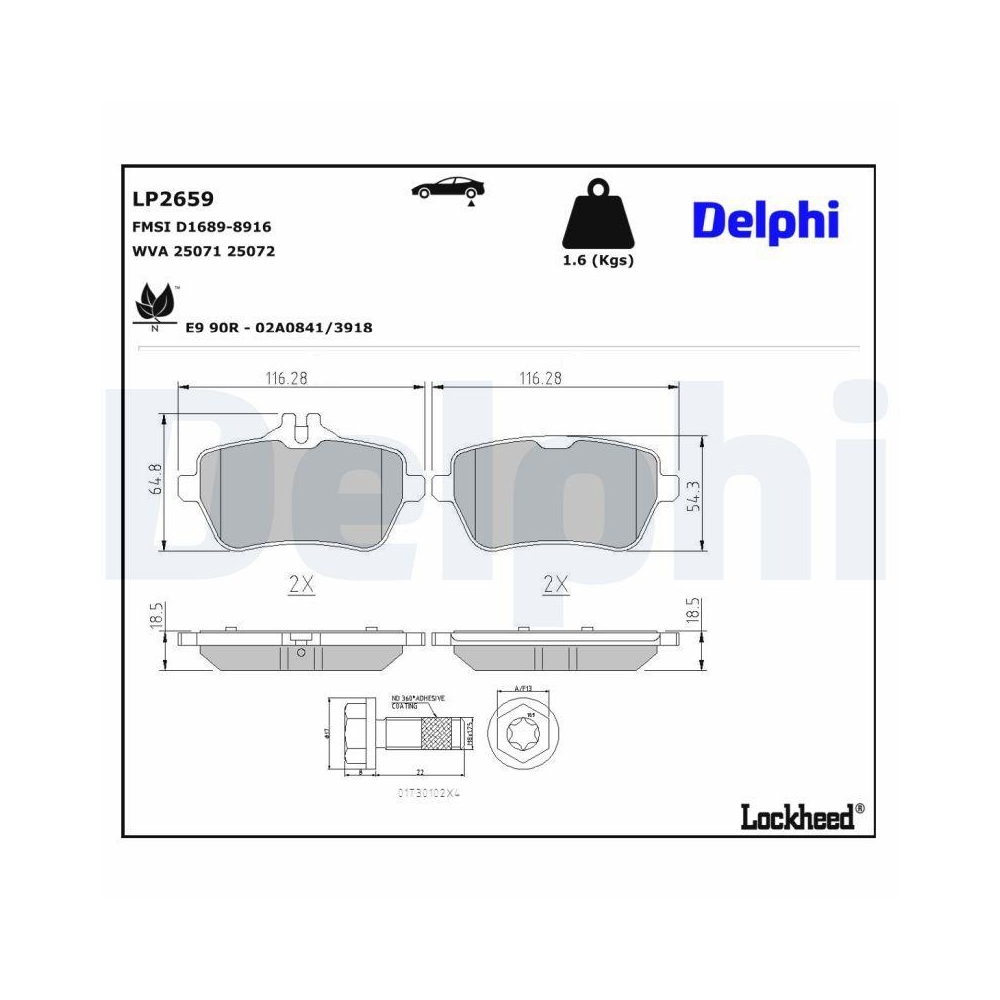 DELPHI LP2659 Bremsbelagsatz, Scheibenbremse f&uuml;r MERCEDES-BENZ, Hinterachse