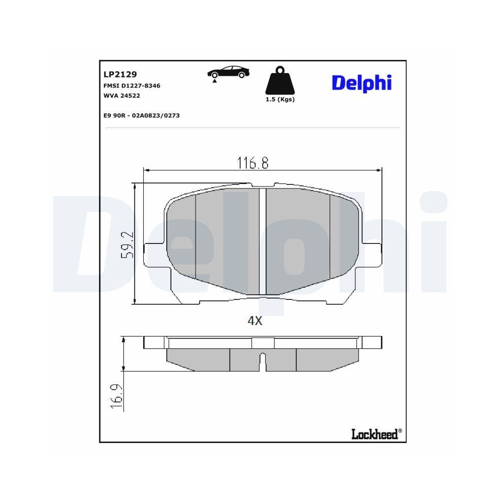 DELPHI LP2129 Bremsbelagsatz, Scheibenbremse f&uuml;r TOYOTA, Vorderachse