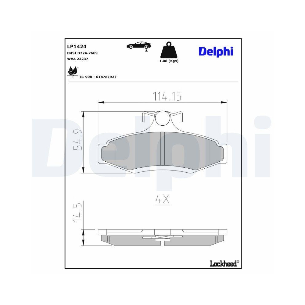 DELPHI LP1424 Bremsbelagsatz, Scheibenbremse f&uuml;r CHEVROLET DAEWOO, Hinterachse