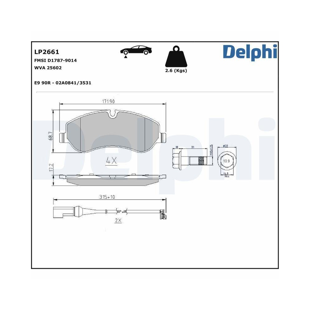 DELPHI LP2661 Bremsbelagsatz, Scheibenbremse f&uuml;r FORD, Vorderachse