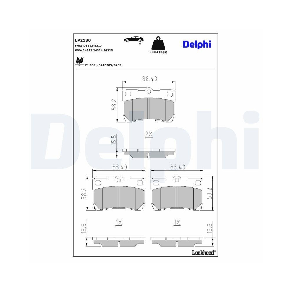 DELPHI LP2130 Bremsbelagsatz, Scheibenbremse f&uuml;r TOYOTA LEXUS TOYOTA (FAW)
