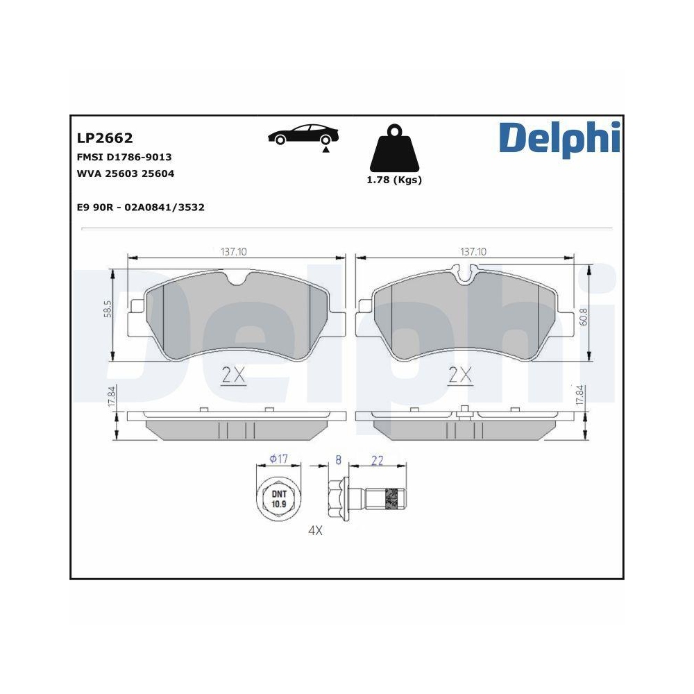 DELPHI LP2662 Bremsbelagsatz, Scheibenbremse f&uuml;r FORD, Hinterachse