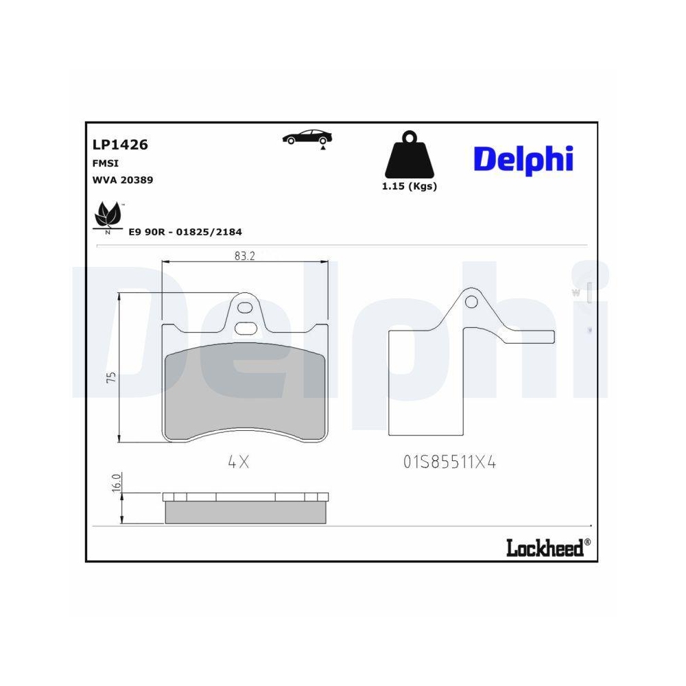 DELPHI LP1426 Bremsbelagsatz, Scheibenbremse für CITROËN ROVER LEYLAND DAF