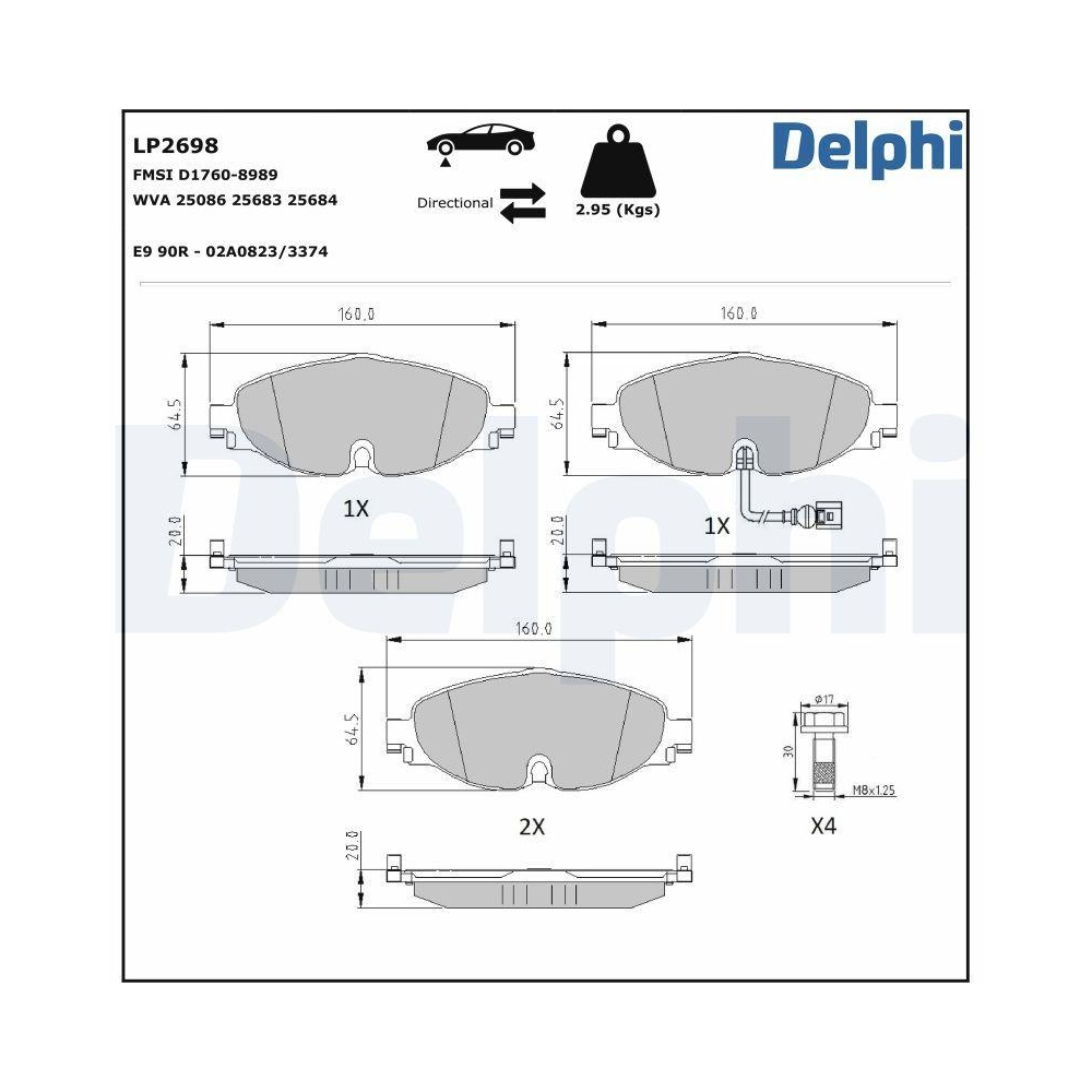 DELPHI LP2698 Bremsbelagsatz, Scheibenbremse f&uuml;r AUDI SEAT SKODA VW AUDI (FAW)