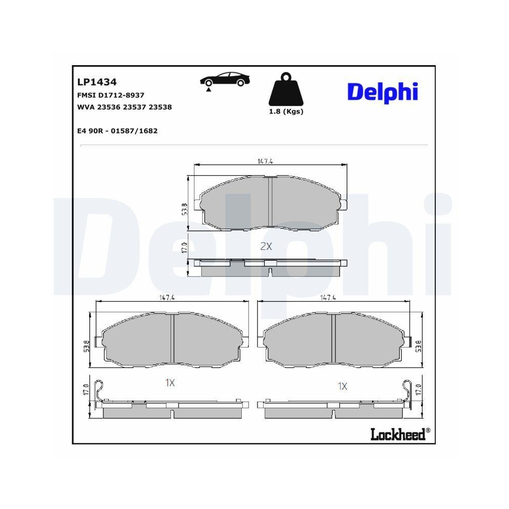 DELPHI LP1434 Bremsbelagsatz, Scheibenbremse f&uuml;r HYUNDAI KIA, Vorderachse
