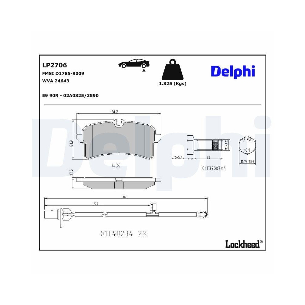 DELPHI LP2706 Bremsbelagsatz, Scheibenbremse f&uuml;r AUDI PORSCHE VW, Hinterachse