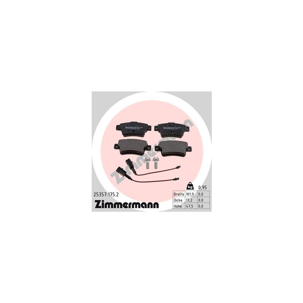 Bremsbelagsatz, Scheibenbremse ZIMMERMANN 25357.175.2 f&uuml;r FIAT, Hinterachse