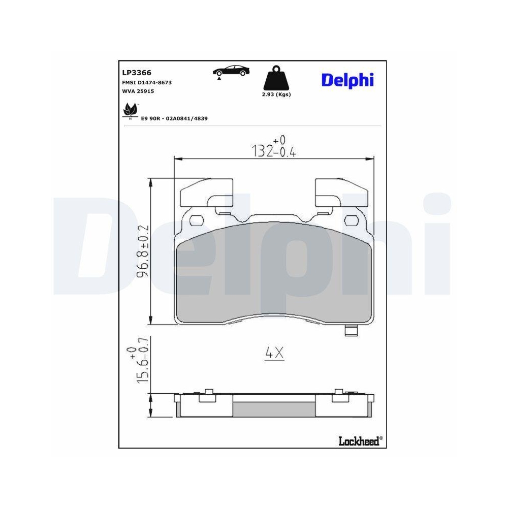 DELPHI LP3366 Bremsbelagsatz, Scheibenbremse f&uuml;r OPEL VAUXHALL CHEVROLET