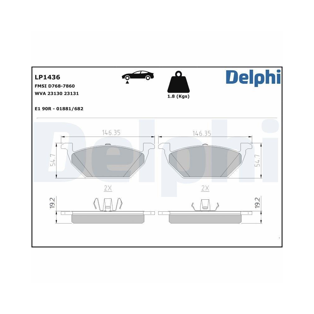 DELPHI LP1436 Bremsbelagsatz, Scheibenbremse für AUDI SEAT SKODA VW, Vorderachse