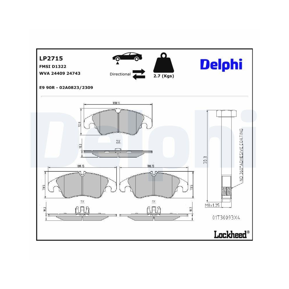 DELPHI LP2715 Bremsbelagsatz, Scheibenbremse f&uuml;r FORD, Vorderachse